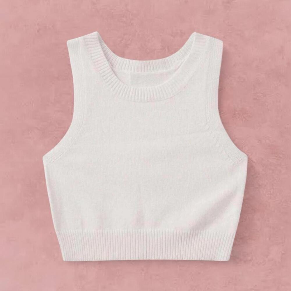 SHEIN White Cropped Knit Tank Top Fitted Minimalist Clean Girl